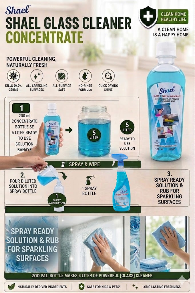 Glass Cleaner Concentrate 200ml β Makes 5 Litres β Streak-Free Window, Mirror & Glass Cleaner