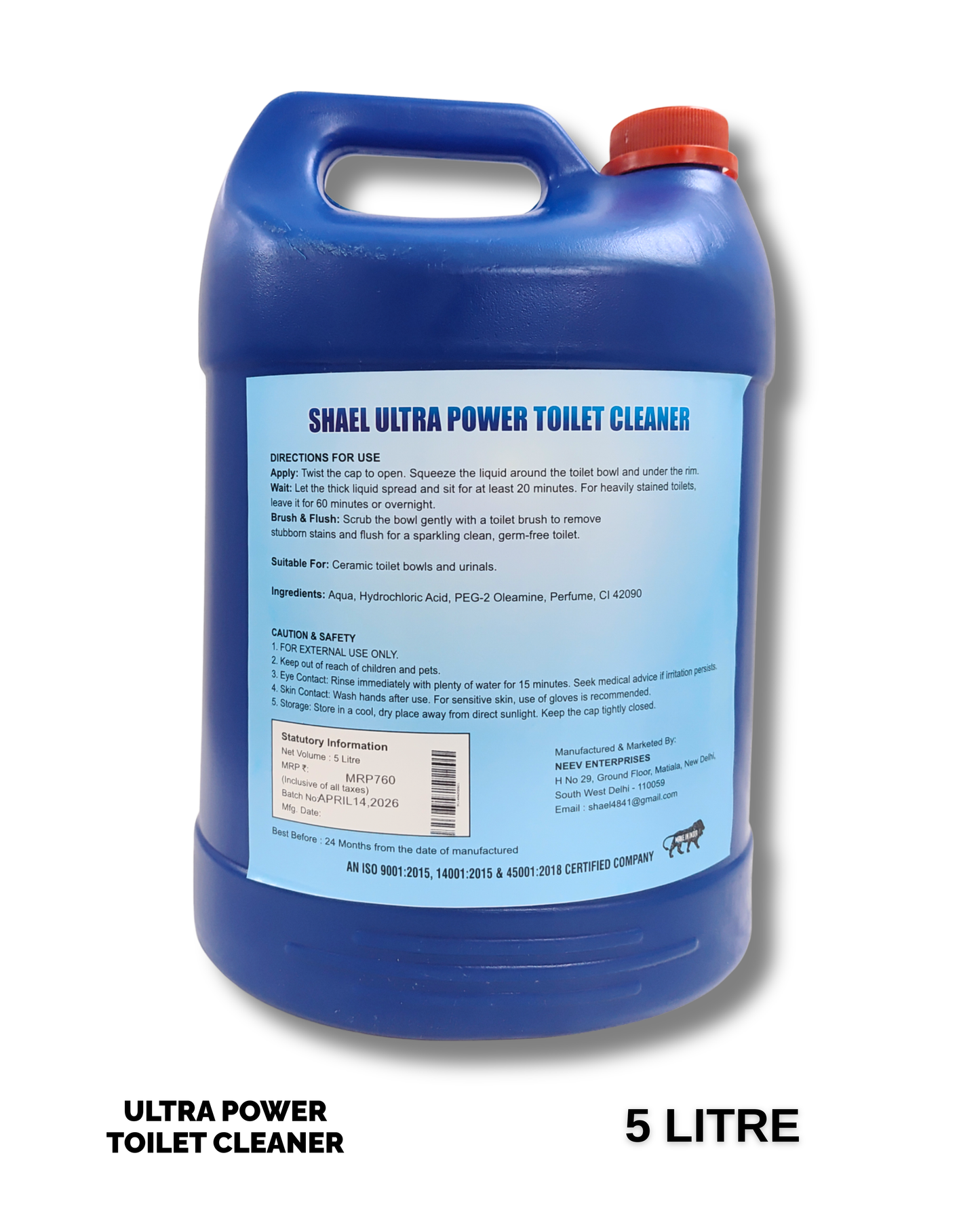 Toilet Cleaner 5 Liter – Bulk Commercial Thick Gel for Tough Stains, Limescale & Bathroom Hygiene