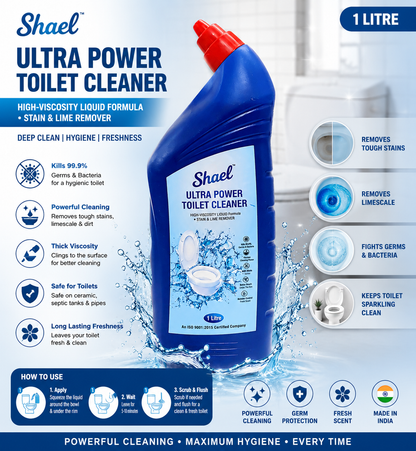 Toilet Cleaner 1 Litre | Powerful Toilet Bowl Cleaner Liquid for Hard Water Stains, Yellow Marks & Fresh Bathroom Care