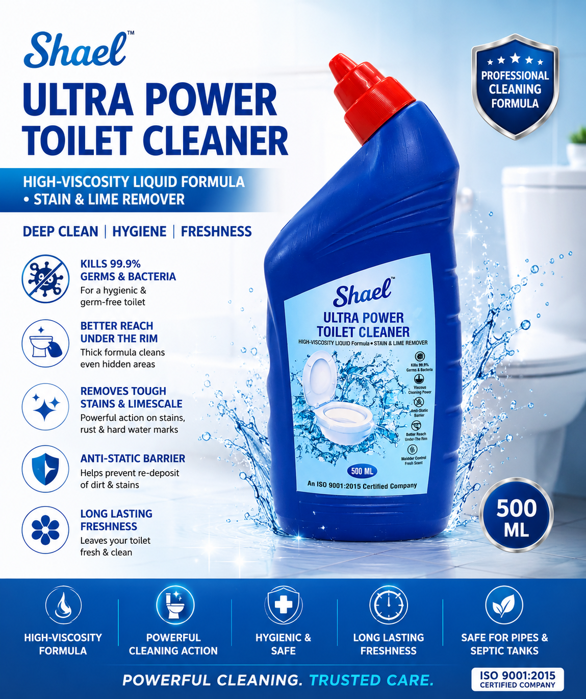 Toilet Cleaner 500ml – Thick Gel Formula for Tough Stains, Limescale & Fresh Fragrance