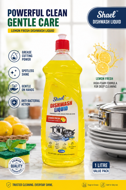 Lemon Dishwash Liquid 1 Litre | Grease-Cutting Dishwashing Liquid for Utensils, Plates, Pots & Pans