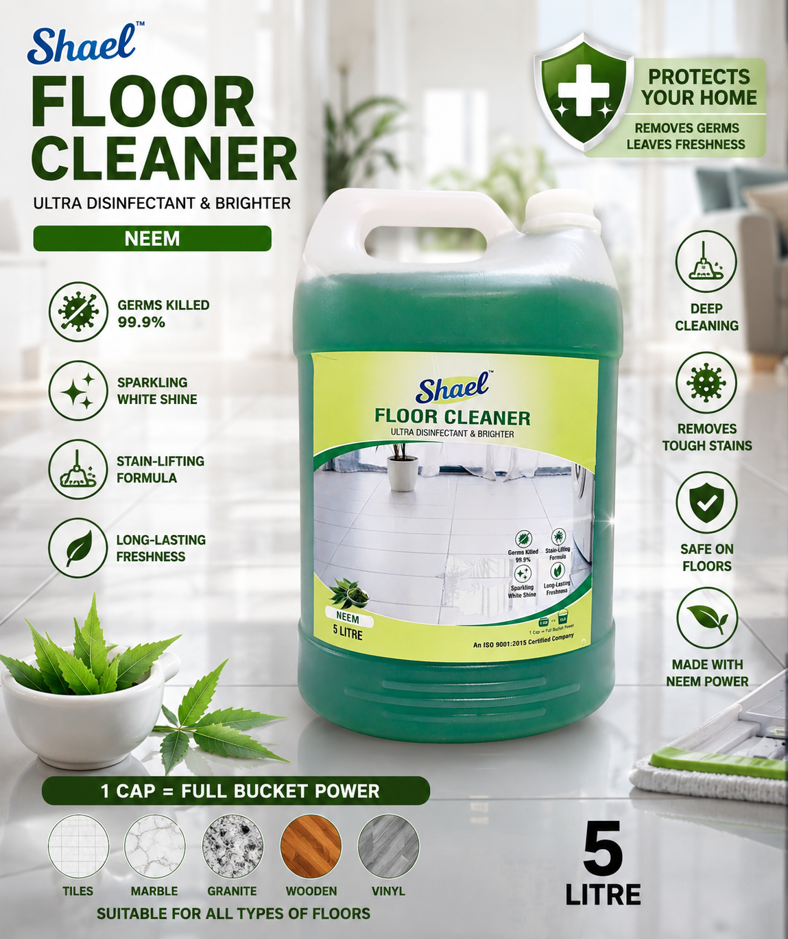 Neem Floor Cleaner 5 Liter – Natural Herbal Multi-Surface Liquid for Tile, Marble & Home