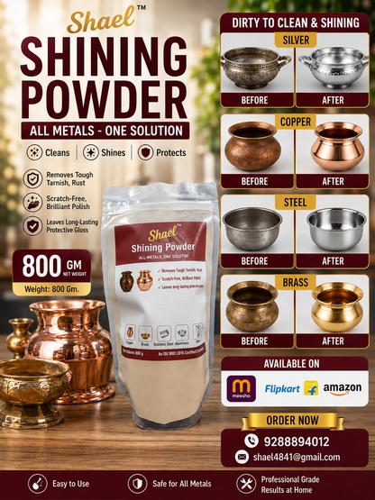 Shining Powder 800 Gram | Family Value Pack Metal Polish for Brass, Copper, Steel, Silver & Aluminum Utensils
