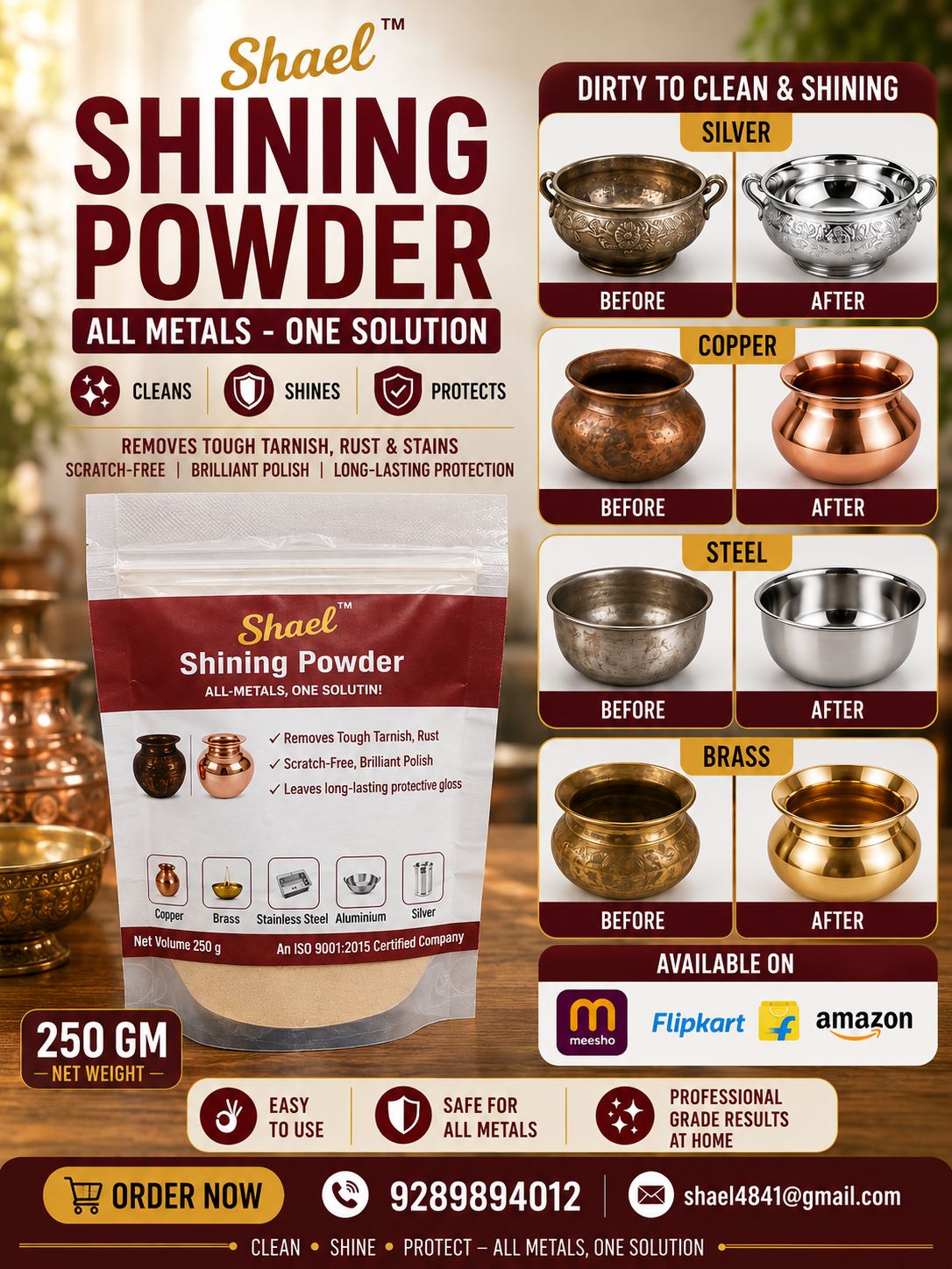 Shining Powder 250g – All Metal Polish for Brass, Copper, Steel & Silver