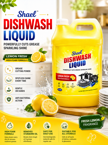 Lemon Dishwash Liquid 5 Liter – Bulk High Foam Grease-Cutting Dish Soap Commercial Grease-Cutting Dishwashing Soap
