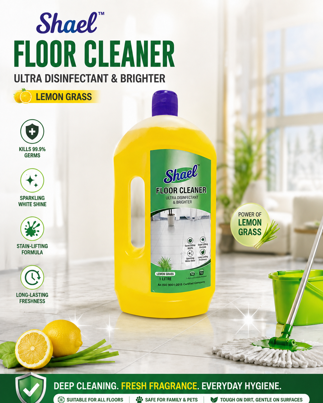 Lemon Floor Cleaner 1 Litre | Fresh Citrus Multi-Surface Cleaner for Tiles, Marble & Daily Home Use