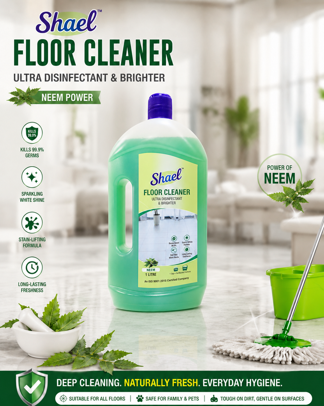 Neem Floor Cleaner 1 Liter – Natural Herbal Multi-Surface Liquid for Tile, Marble & Home