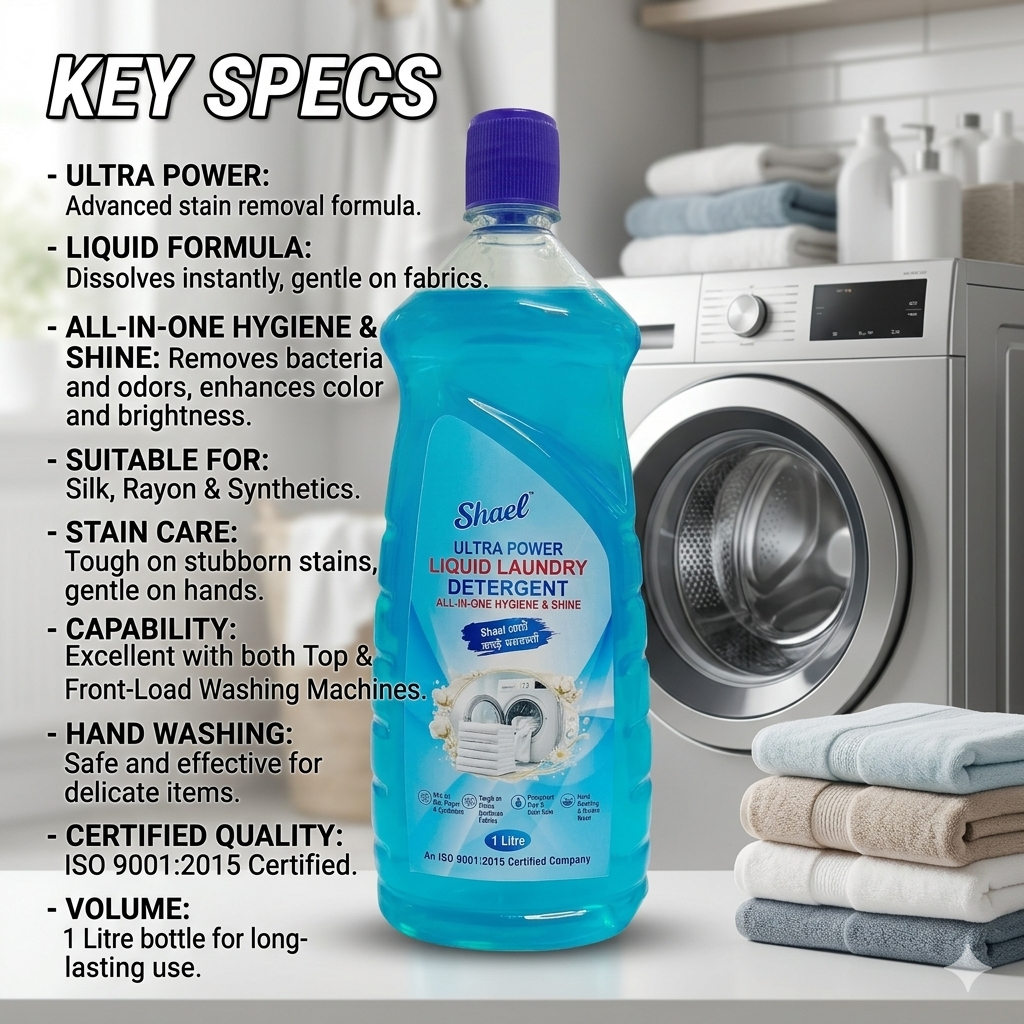 Liquid Laundry Detergent 1 Liter – High Foam Stain Remover with Fresh Scent