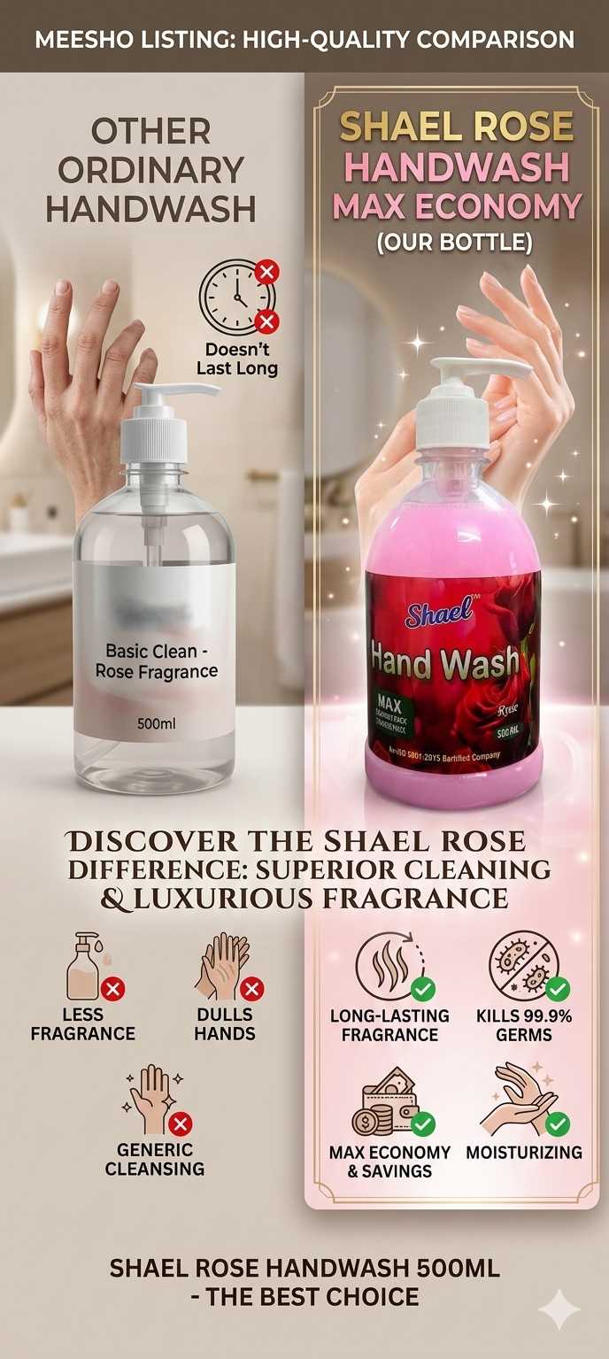 Rose Handwash 500ml | Premium Floral Liquid Hand Wash with Germ Protection | Moisturizing & Skin Brightening
