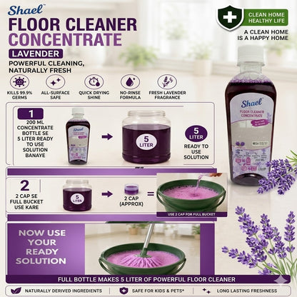Floor Cleaner Concentrate Lavender 200ml – Makes 5 Litres – Multi-Surface Floor Cleaner for Tile, Marble & Wood