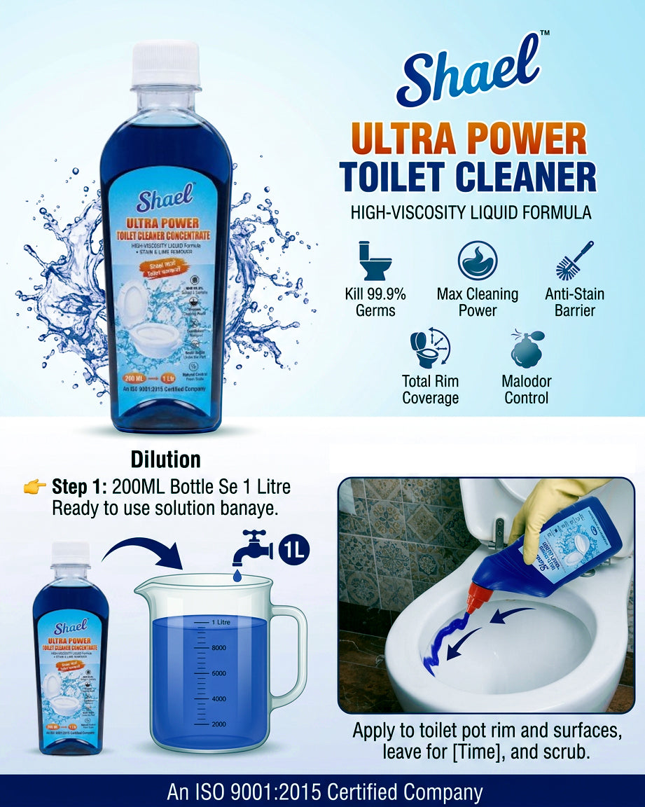Toilet Cleaner Concentrate 200ml Makes 1 Litre | Powerful Disinfectant Toilet Bowl Cleaner | Removes Hard Water Stains, Limescale & Odour | Fresh Fragrance